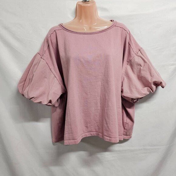 We The Free Relaxed Boxy Top Blouse Women Size M Rose Pink Balloon Sleeve - Picture 2 of 13
